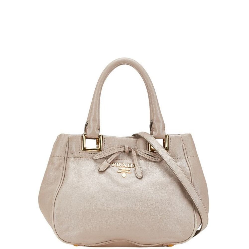 Prada Ribbon Leather Handbag Beige